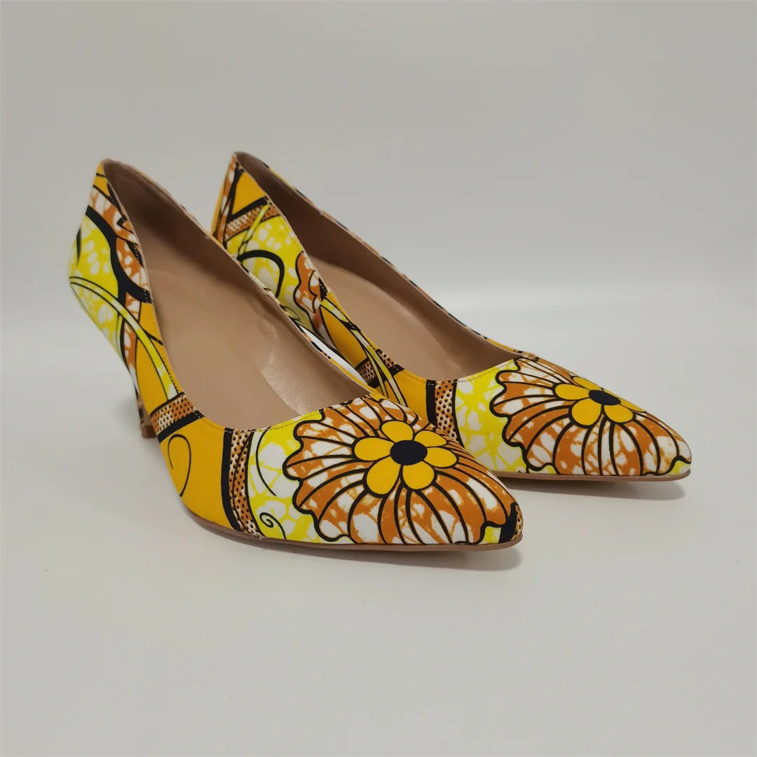 Fashion African Women Wedding Party Wax Shoes and Bag to Match Nigeria Ankara Style Print Shoes Bag Set F1110-1