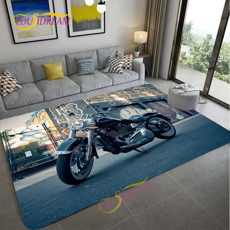 Retro Motorcycle Area Rug Carpet Moto Fans Non-slip Large Door Step Mat Bathmat for Living Room Bedroom Entrance Home Decoration