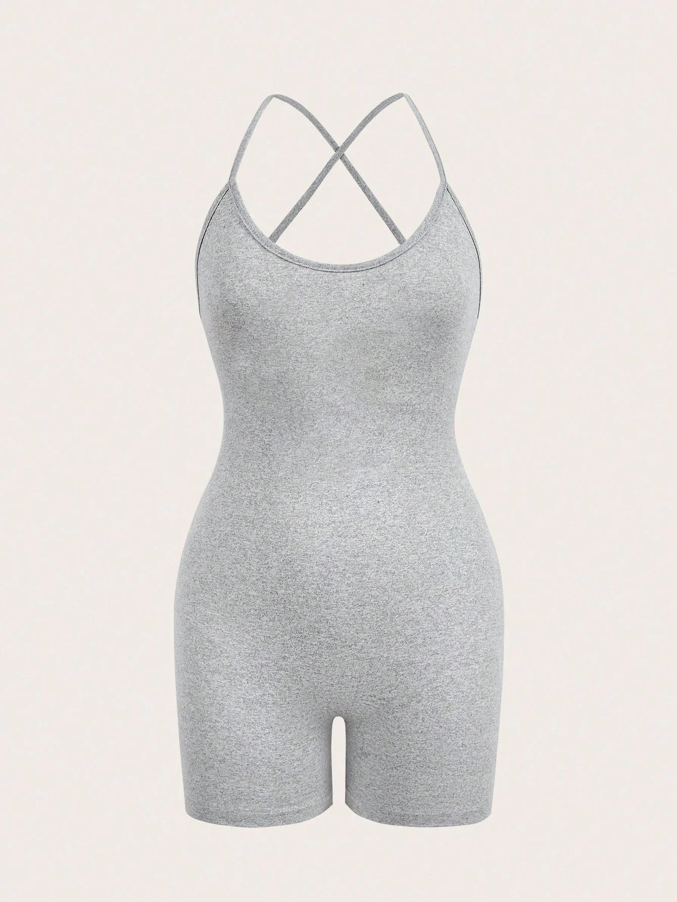  Sexy women 's Grey Cross Strap Bodysuit  Fitness Jumpsuit Women  Adjustable Sports  Shorts Backless Set Romper