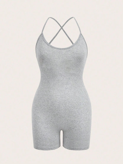  Sexy women 's Grey Cross Strap Bodysuit  Fitness Jumpsuit Women  Adjustable Sports  Shorts Backless Set Romper