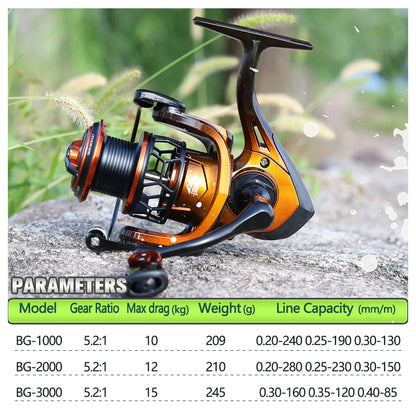 JOSBY Spinning Fishing Reel 1000 2000 3000 Series Metal line Cup Pesca 5.2:1 Gear Ratio Wheel Carp Freshwater Seawater Tackle
