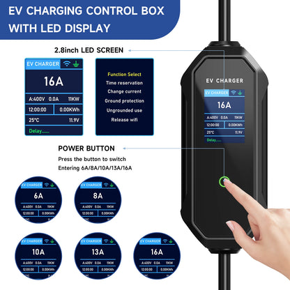 AFEEV 11KW 16A 3Phase Portable EV Charger GBT 20234 Wallbox EVSE Fast Charging Cable CEE Plug WiFi APP Bluetooth Remote Control