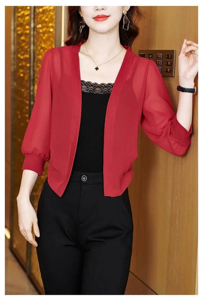 Chic Spring Summer Women Cardigan Sunscreen Chiffon Coat Shirt Vintage Thin Tops Short Jackets Design Shawl New