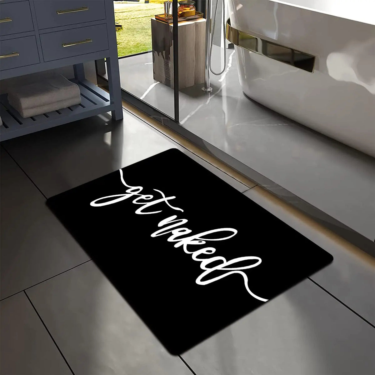 Black and White Get Naked Bath Anti-slip Floor Mat Foot Pad Home Decor Hallway Balcony Bathroom Rugs Shower Room Mat