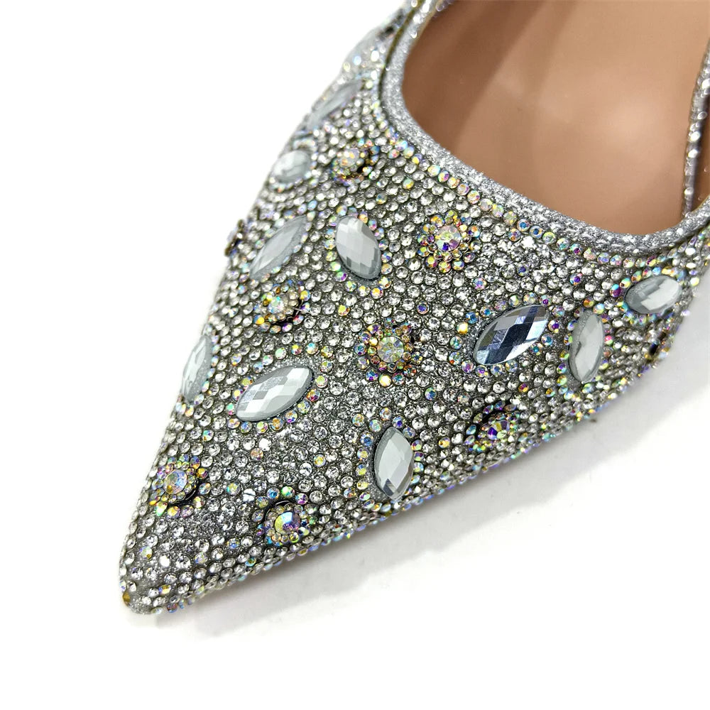Elegant Women's Nigerian Fashion Pointed-Toe Party Shoe and Bag Set Rhinestone Luxurious Rhinestone Pumps for Special Occasions