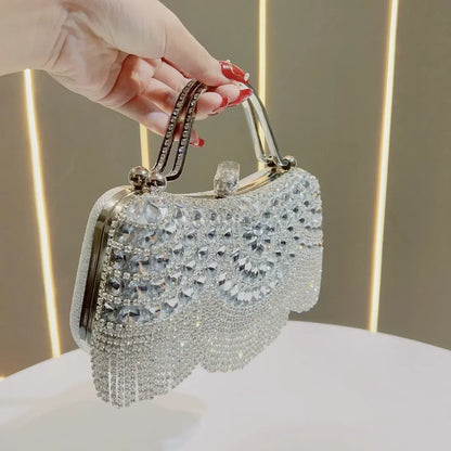 Elegant Rhinestone Clutch Evening Bag Women Party Clutch Purse Fringe for Birthday Wedding Banquet Occasions Handbag Wedding