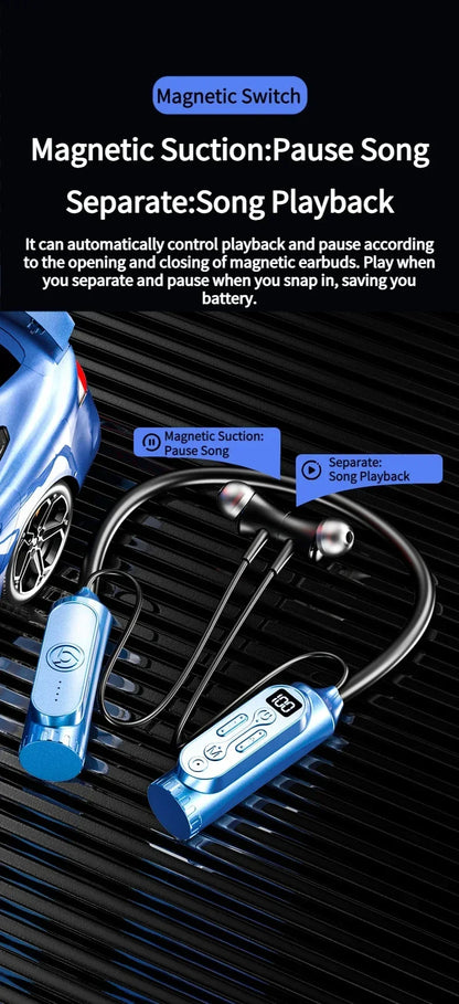 Earphones 12000mAh In-ear/Semi-in-ear Bluetooth Headset Magnetic Switch Pause Play Neck Hanging Dual Device Connection Earbuds