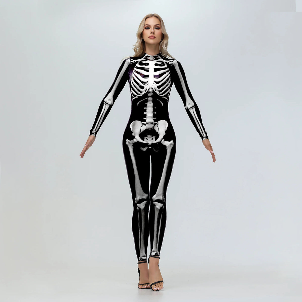 [You're My Secret] Halloween Cosplay Skeleton Zombie Scary Bodysuit 3D Digital Human Skull Printed Zentai Suits Couple Jumpsuits