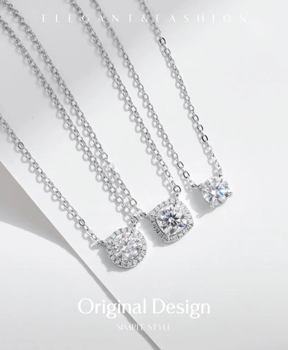 MODIAN Square & Round Halo Moissanite 925 Sterling Silver Pendant Necklace D Color VVS1 Lab Diamond Necklace For Women Jewelry