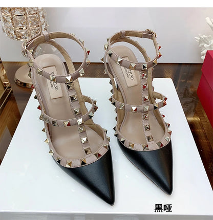 Women's Gladiator sandals Summer 2026 Luxury With Ankle Strap Pointed Toe Fashion Rivet High Heels Party Ladies Shoes Women 10cm