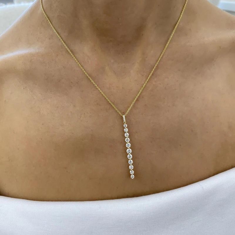 Lnngy Sparkling 11-Stones Moissanite Diamond Necklace  for Women 14K Gold Filled Long Drop Pendant Necklace Glamour Jewelry Gift