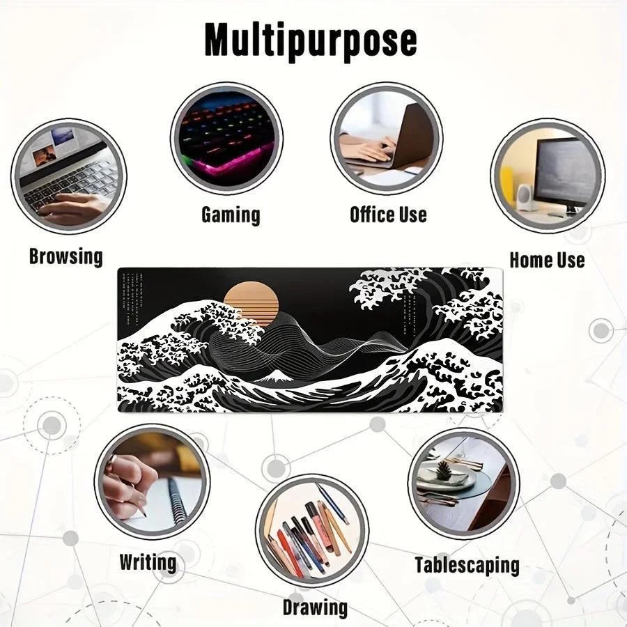 VIKAMA Large Mouse Pad Great Wave off Kanagawa Design Non-Slip Gaming Desk Mat for Office And Gaming Desktop Decoration