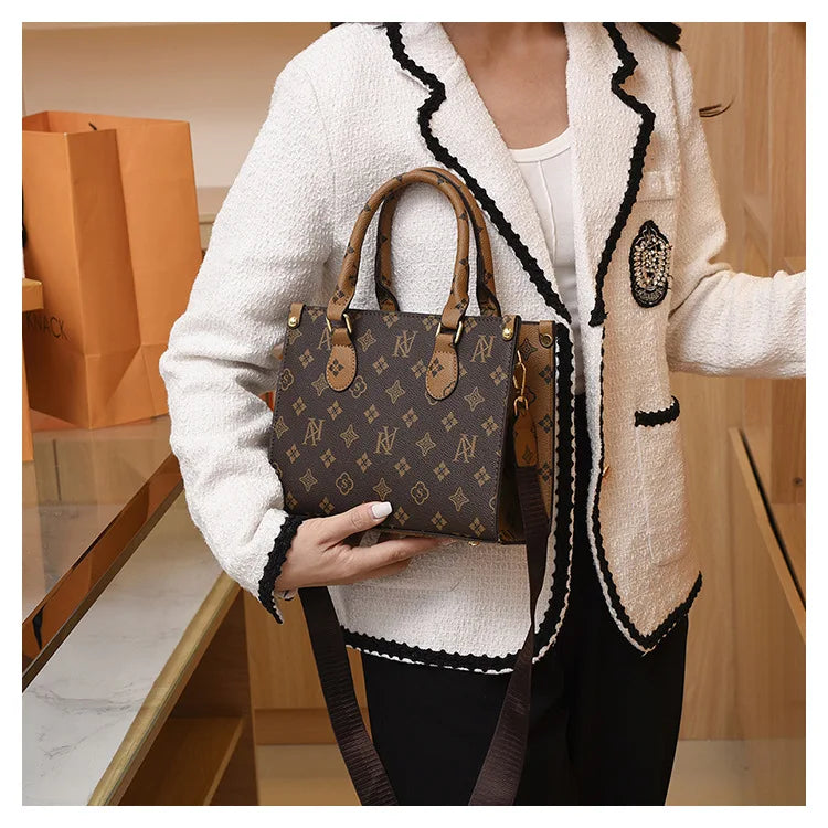 Elegant Retro Women's Tote Bag Single Shoulder Crossbody Bag Floral Print Ladies Handbag Luxury Texture Commuter Messenger Bag