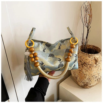 Shoulder Bags Tassel Decoration Embroidered National Style Hasp Sewing Thread 2026 Spring New Hot Sale Women's Handbags