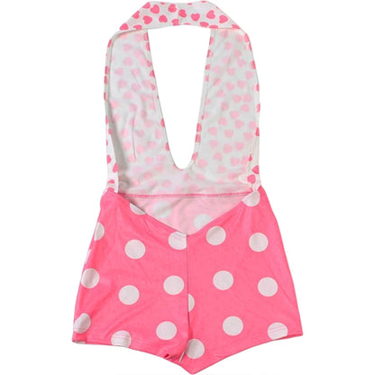 Weird Puss Polka Dots Print Patchwork Halter Backless Playsuit Summer Women's Suit Sexy Stretch Woman Jumpsuits and Rompers