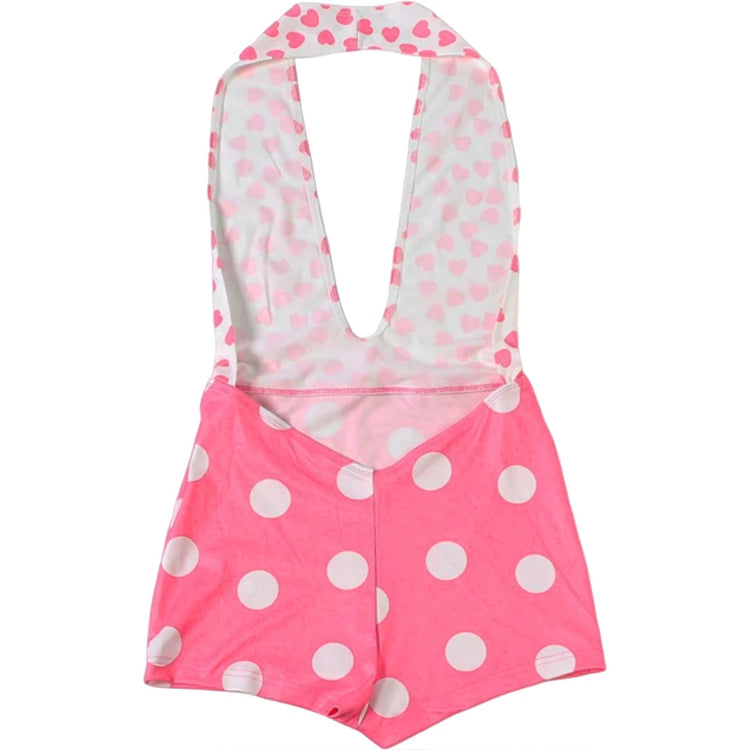 Weird Puss Polka Dots Print Patchwork Halter Backless Playsuit Summer Women's Suit Sexy Stretch Woman Jumpsuits and Rompers