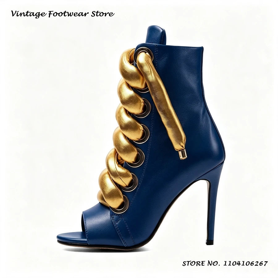 Bold Shoelace Stiletto Ankle Boots Round Open Toe Thin Heels Casual Shoes Women's Spring Autumn Fashion Street Style Booties