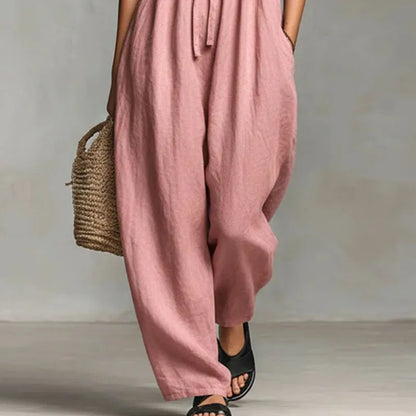 Bohemian Casual Solid Wide Leg Pants Jumpsuit Woman Spring Sexy Strapless Backless Hollow Rompers Summer Lace-up Draped Overalls