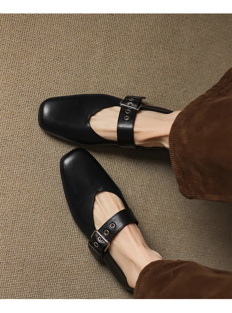 DIMANYU Flat Shoes Women’s 2026 New Buckle Mary Jane Female Shoes Genuine Leather Large Size Ballet Women Loafers