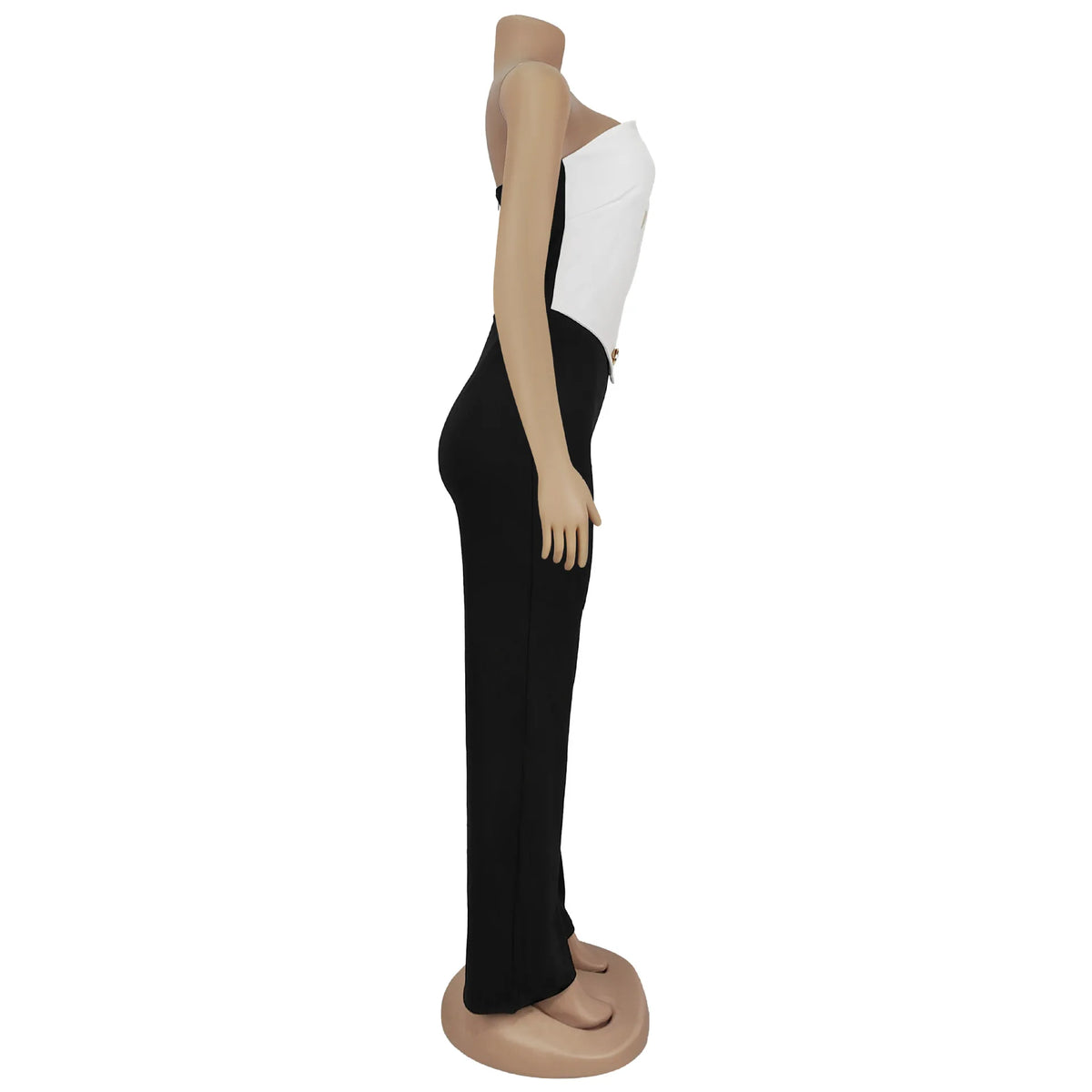 HBLL Women's Elegant Button Strapless Sleeveless Irregular Jumpsuits One Piece Metal Button Decor Overalls Outfit Night Clubwear