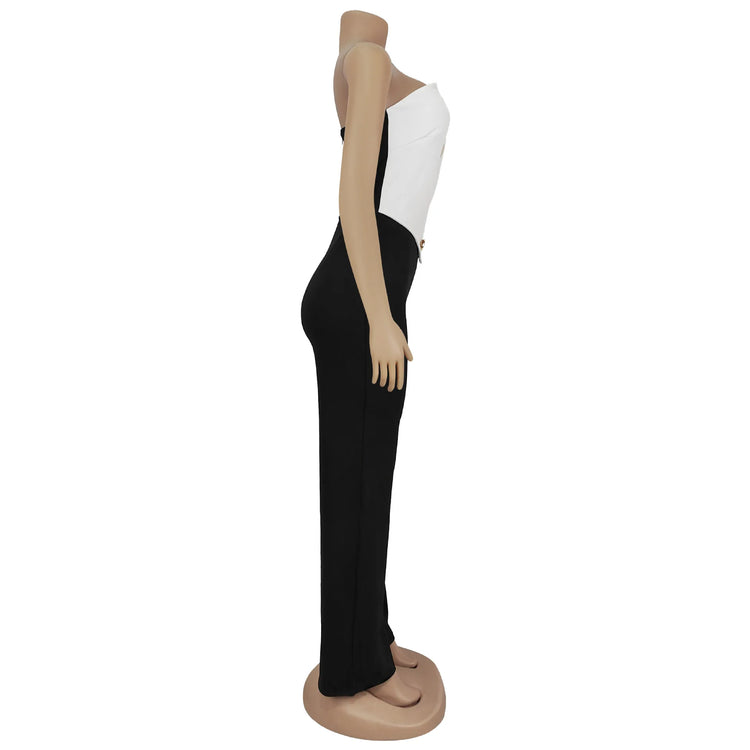 HBLL Women's Elegant Button Strapless Sleeveless Irregular Jumpsuits One Piece Metal Button Decor Overalls Outfit Night Clubwear