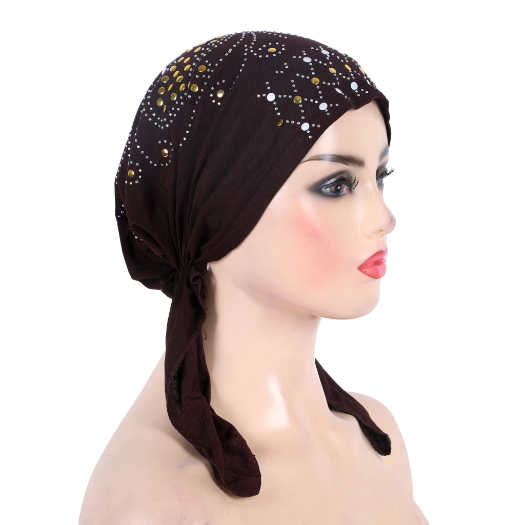 H089 Fashion turban hijab with gold sequins muslim hijab scarf islamic headscarf hat amira pull on headwrap