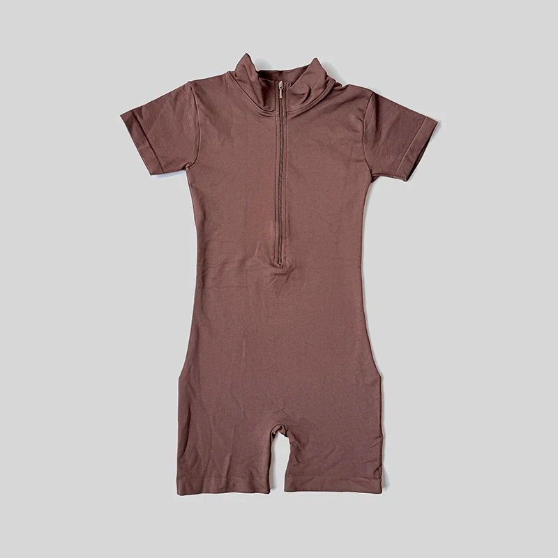 Summer Short Sleeve Zipper Jumpsuit Sports Wear Gym Fitness Sports Bodysuits Women Running Fashion Workout Clothes
