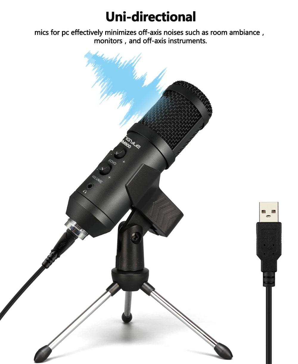 USB Microphone,with Volume and Echo Control,Computer Condenser Gaming Mic for PC/Laptop,for Singing,Podcast,Studio Recording