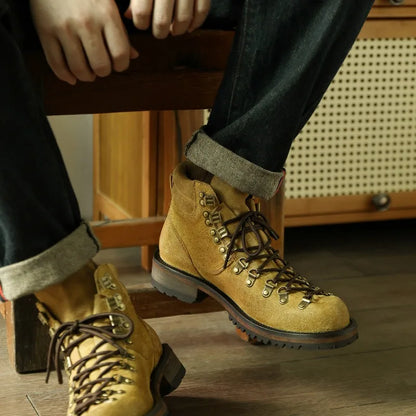Man American Retro Round Toe Genuine Leather Sewing Ankle Boots Men's Shoes Western Desert Outdoor Motorcycle Boots Oxfords