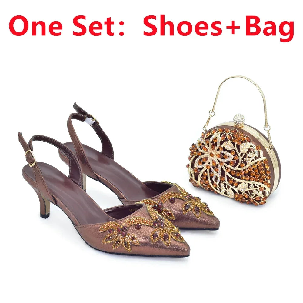 Italian Shoe and Bag Set for Party in Women Fashion Style Pointed-Toe Women Pumps African Matching Shoes and Bags for Wedding