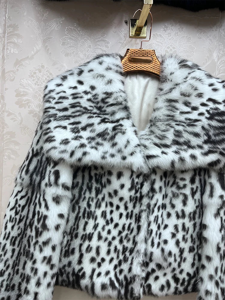 2026 New 100% Genuine Whole Skin Real Rabbit Fur Coat Luxury Leopard Print Natural Fur Jacket Full Pelt Rabbit Fur Overcoat