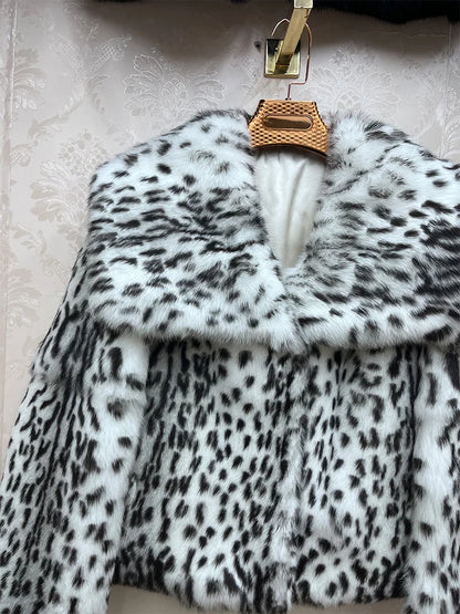 2026 New 100% Genuine Whole Skin Real Rabbit Fur Coat Luxury Leopard Print Natural Fur Jacket Full Pelt Rabbit Fur Overcoat
