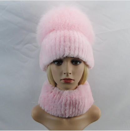 New Winter Lady Brand Hand Make Real Genuine Fox Fur Hat Scarf Girls Natural Real Rex Rabbit Fur Ring Cap Real Fur Scarves Hats