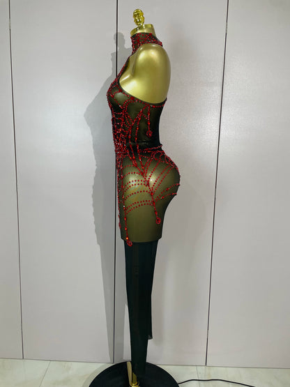 New Women Sparkly Diamonds Sexy Mesh Jumpsuit Nightclub Bar Party Show Gogo Dancer Festival Clothing Drag Queen Stage Costume
