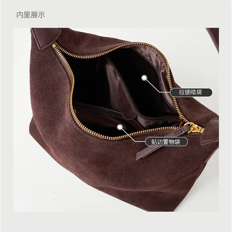 Winter Women's Natural Suede Leather Crossbody Bag Female Casual Versatile Shoulder Handbag Ladies Classic Cowhide Underarm Bags