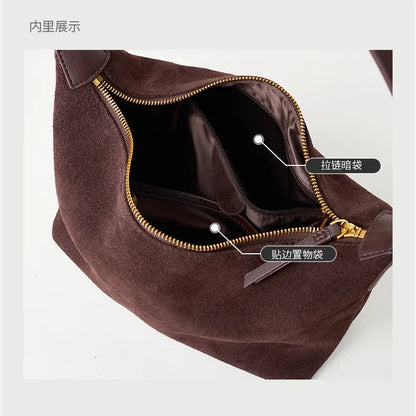 Winter Women's Natural Suede Leather Crossbody Bag Female Casual Versatile Shoulder Handbag Ladies Classic Cowhide Underarm Bags