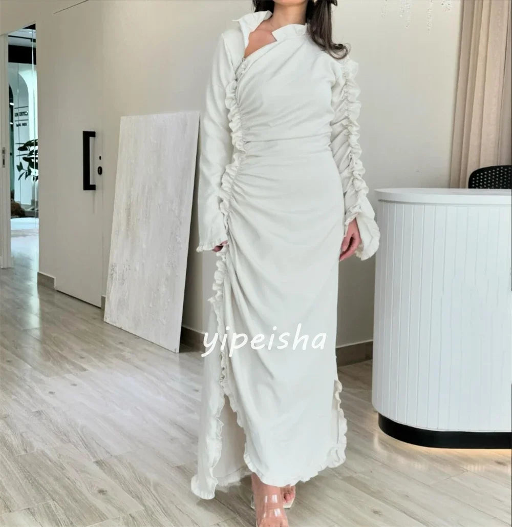 Customized Jersey Ruched Quinceanera A-line V-neck Bespoke Occasion Gown Midi Dresses