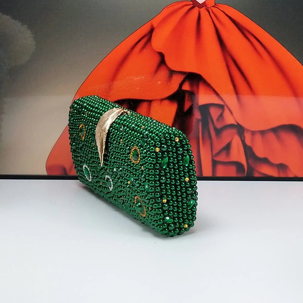 Fashion New Arrival Green Pearl Bridal Shoes and Bag Set Woman Party Dress Shoes Big Size Ankle Strap Buckle Shoes High Pumps