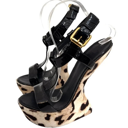 Strange Style Mixed Colors Fretwork Heel Sandals Pointed Toe Leather Size35-48Customized New Arrivals Fashion Women Modern Shoes