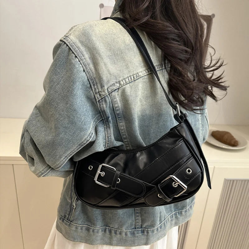 Y2K VintagePULeather WomenShoulderBag Small Crossbody Bag for Women Fashion Ladies Underarm Bag Clutch Purse Female Handbag