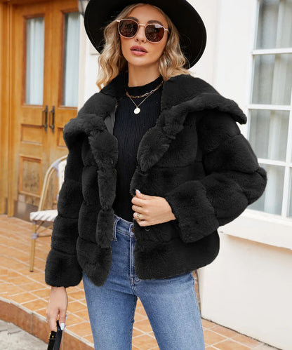 2026 Autumn Winter Turndown Collar Faux Fur Coat Women Casual Long Sleeve Fluffy Plush Jacket Khaki Thick Fake Fur Warm Cardigan