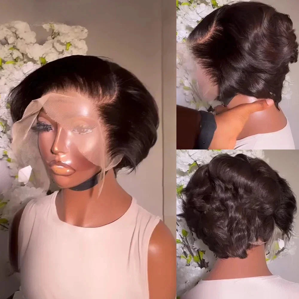13x4 Lace Front Human Hair Wigs 6 Inch Pixie Cut for Women - Transparent Frontal Natural Looking Short Wigs Lightweight Breathab