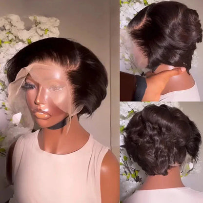 13x4 Lace Front Human Hair Wigs 6 Inch Pixie Cut for Women - Transparent Frontal Natural Looking Short Wigs Lightweight Breathab