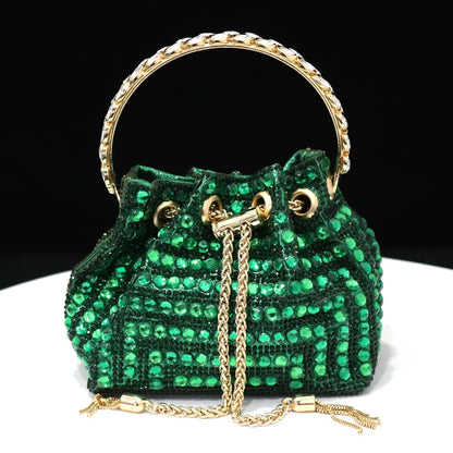 Elegant Multicolor Rhinestone Slingback Heels & Bucket Bag Set Luxury Crystal Matching Kit for Wedding Party Evening Bridal Form