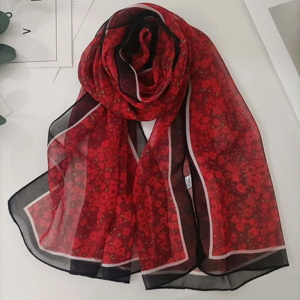 Small Flower Full of Stars Print Women Elegant Chiffon Georgette Bandana Scarf Summer Beach Sunscreen Thin Hijab Shawl