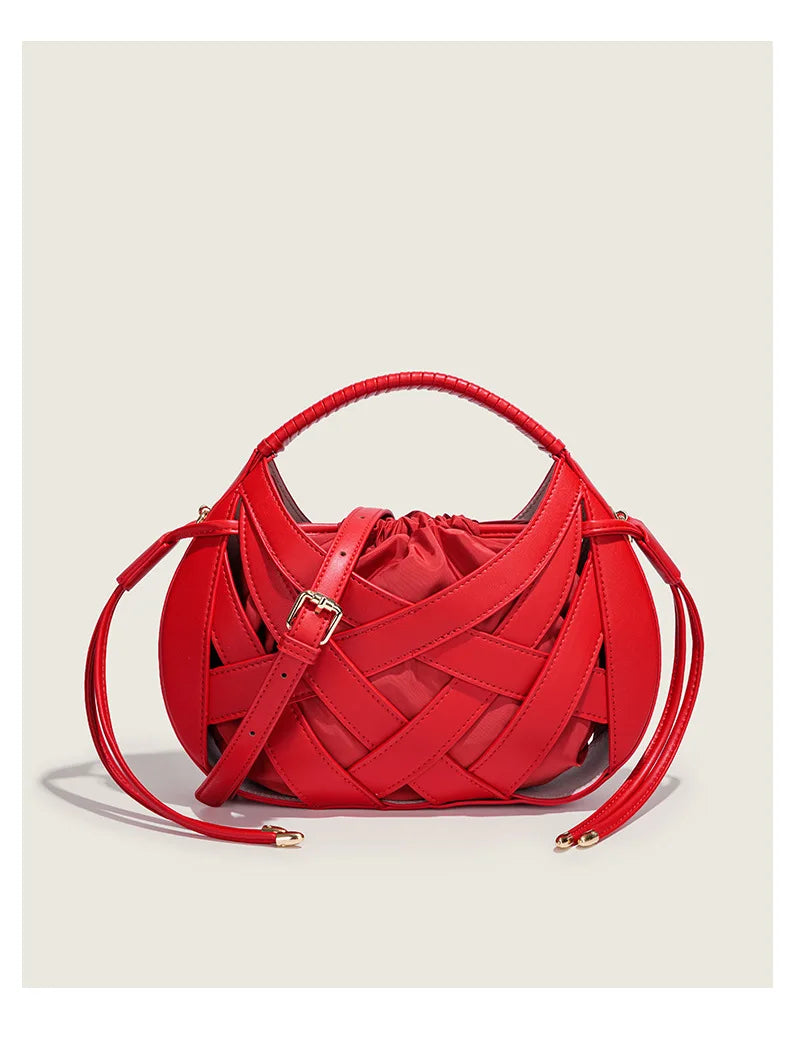 Fashion Woven Hollow Women Handbags Luxury Designer Ladies Shoulder Messenger Bag Small Totes Tassel Lady Composite Bag Burgundy