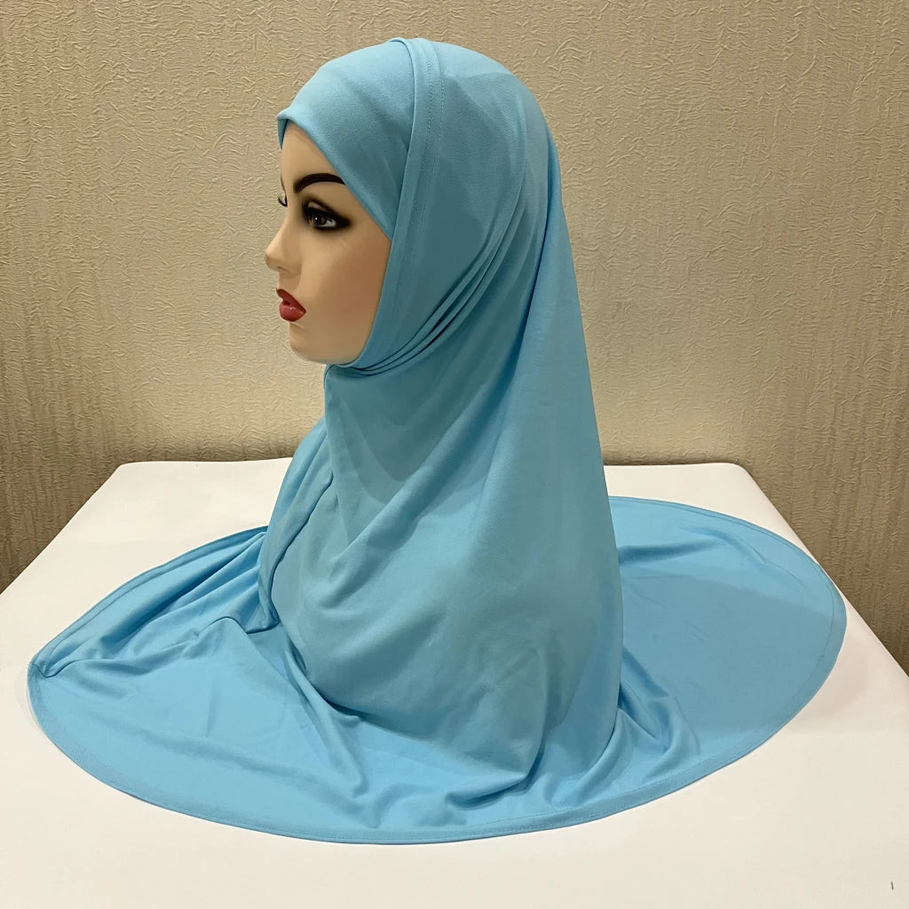 H292 Plain Two Pieces Large size muslim hijab with chin part top quality amira pull on islamic scarf hot sell headscarf