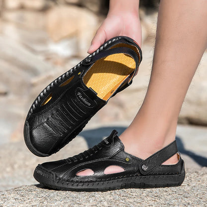 Mens Sandals Fashion Leather Comfortable Summer Outdoor Beach Shoes Casual Dual Purpose Non Slip High Quality Platform Slippers