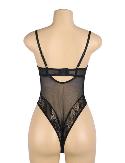 Comeondear Plus Size Crotch Open Bodysuits Red High Quality Lace Splicing Teddy With Underwire Sexy Jumpsuits Overalls for Women