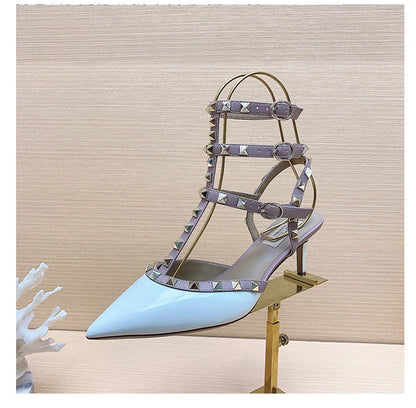 Women's sandals luxury Woman shoes Gladiator Summer 2026 New Rivet High-heeled Three Straps Ankle Fashion Designer Ladies Shoes